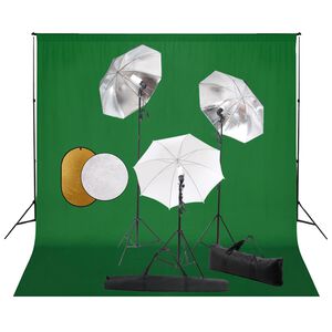 vidaXL Foto studio set s lampami, de&scaron;tn&iacute;ky, pozad&iacute;m a odraznou deskou