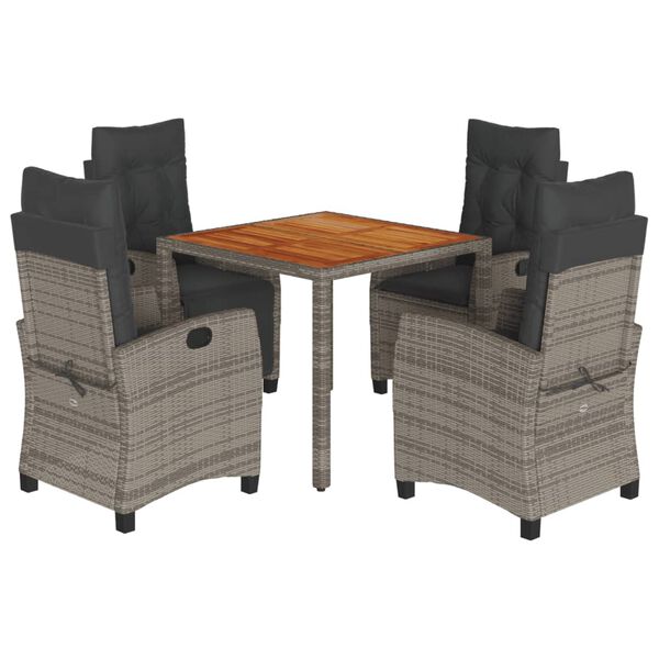 vidaXL 5d&iacute;ln&yacute; zahradn&iacute; j&iacute;deln&iacute; set s podu&scaron;kami &scaron;ed&yacute; polyratan