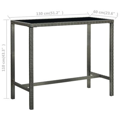 vidaXL Zahradní barový stůl šedý 130 x 60 x 110 cm polyratan a sklo