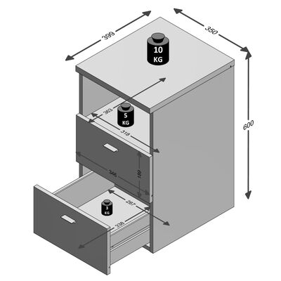 FMD Noční stolek se 2 zásuvkami a otevřenou poličkou černý