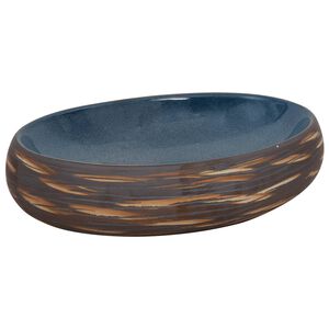vidaXL Umyvadlo na desku hněd&eacute; a modr&eacute; ov&aacute;ln&eacute; 59 x 40 x 15 cm keramika