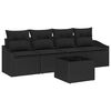 vidaXL Set pohovek s pol&scaron;t&aacute;řem s &uacute;loži&scaron;těm 5 pcs Čern&aacute; polyratan