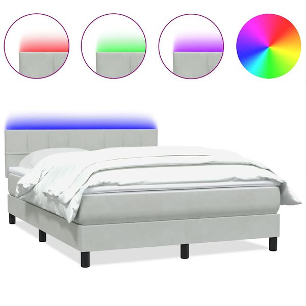 vidaXL Box spring postel s matrac&iacute; a LED světle &scaron;ed&aacute; 160x210 cm samet