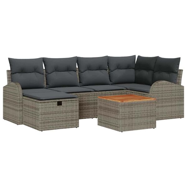 vidaXL Sada zahradn&iacute;ch pohovek s pol&scaron;t&aacute;řem 7 pcs &Scaron;ed&aacute; polyratan