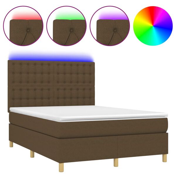 vidaXL Box spring postel s matrac&iacute; a LED tmavě hněd&aacute; 140x200 cm textil