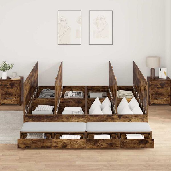 vidaXL R&aacute;m postele s &uacute;ložn&yacute;m prostorem se z&aacute;suvkou Kouřov&yacute; dub 180 cm