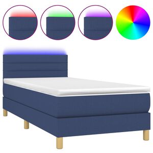 vidaXL Box spring postel s matrac&iacute; a LED modr&aacute; 80 x 200 cm textil