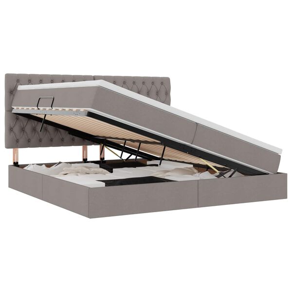 vidaXL Postel s &uacute;ložn&yacute;m prostorem a LED osvětlen&iacute;m Taupe 200 x 200 cm