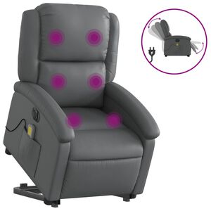 vidaXL Elektrick&eacute; zvedac&iacute; mas&aacute;žn&iacute; polohovac&iacute; křeslo &scaron;ed&eacute; uměl&aacute; kůže