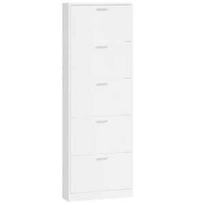 vidaXL Botn&iacute;k b&iacute;l&yacute; s vysok&yacute;m leskem 59 x 17 x 169 cm kompozitn&iacute; dřevo