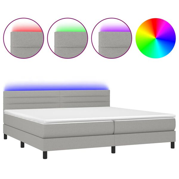 vidaXL Box spring postel s matrac&iacute; a LED světle &scaron;ed&aacute; 200x200 cm textil