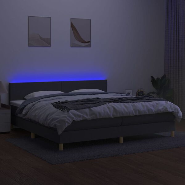 vidaXL Box spring postel s matrac&iacute; a LED tmavě &scaron;ed&aacute; 200x200 cm textil