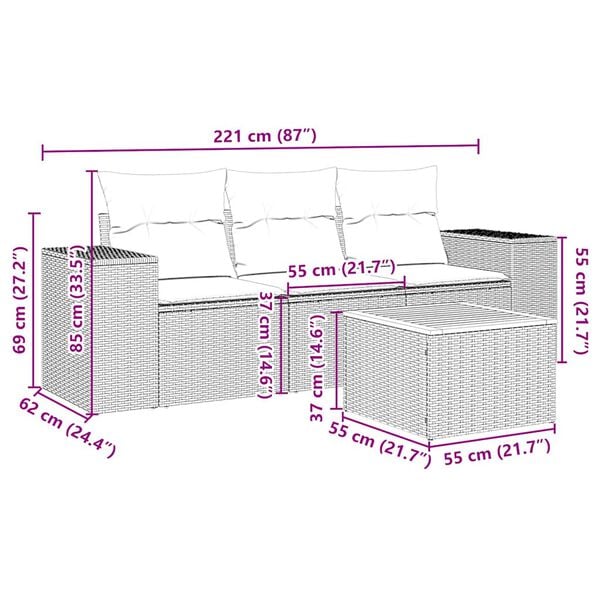 vidaXL 4d&iacute;ln&aacute; zahradn&iacute; sedac&iacute; souprava s podu&scaron;kami čern&aacute; polyratan