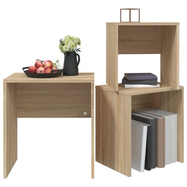 vidaXL Hn&iacute;zdov&eacute; konferenčn&iacute; stolky 3 ks dub sonoma dřevotř&iacute;ska