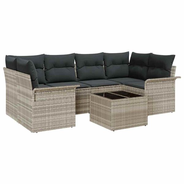 vidaXL Sada zahradních pohovek s polštářem 7 pcs Světle šedá polyratan