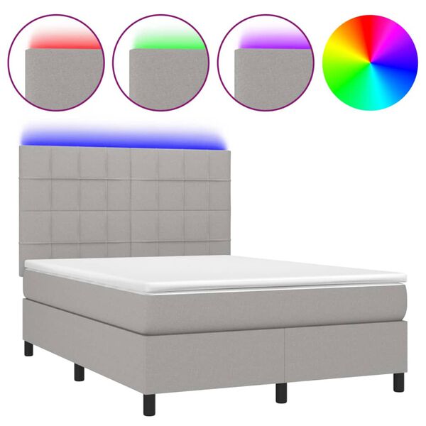 vidaXL Box spring postel s matrac&iacute; a LED světle &scaron;ed&aacute; 140x190 cm textil