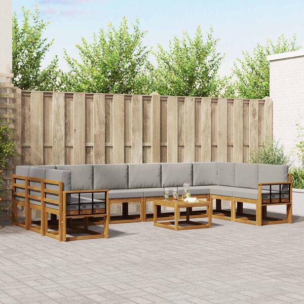 vidaXL Venkovn&iacute; pohovkov&aacute; souprava 11 pcs Př&iacute;rodn&iacute; a světle &scaron;ed&aacute;