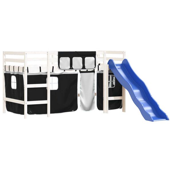 vidaXL Dětsk&aacute; patrov&aacute; postel se z&aacute;věsy b&iacute;l&aacute; a čern&aacute; 90x200 cm borovice