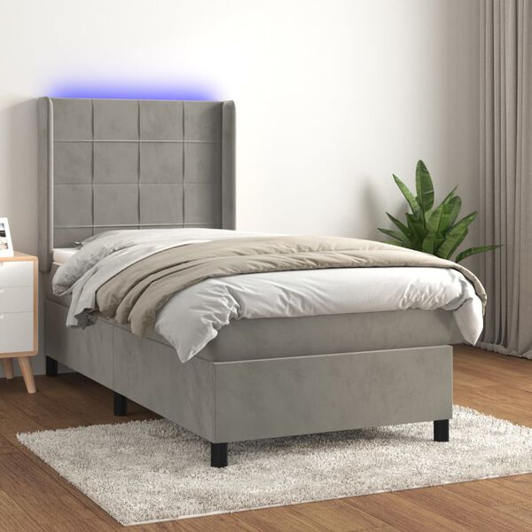 vidaXL Box spring postel s matrac&iacute; a LED světle &scaron;ed&aacute; 90x190 cm samet