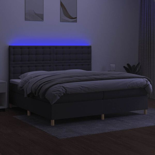 vidaXL Box spring postel s matrac&iacute; a LED tmavě &scaron;ed&aacute; 200x200 cm textil