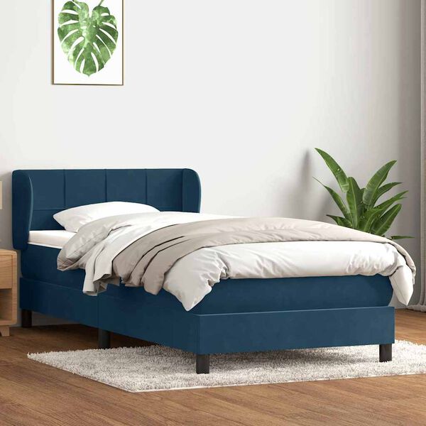 vidaXL Box spring postel s matrac&iacute; tmavě modr&aacute; 80x220 cm samet