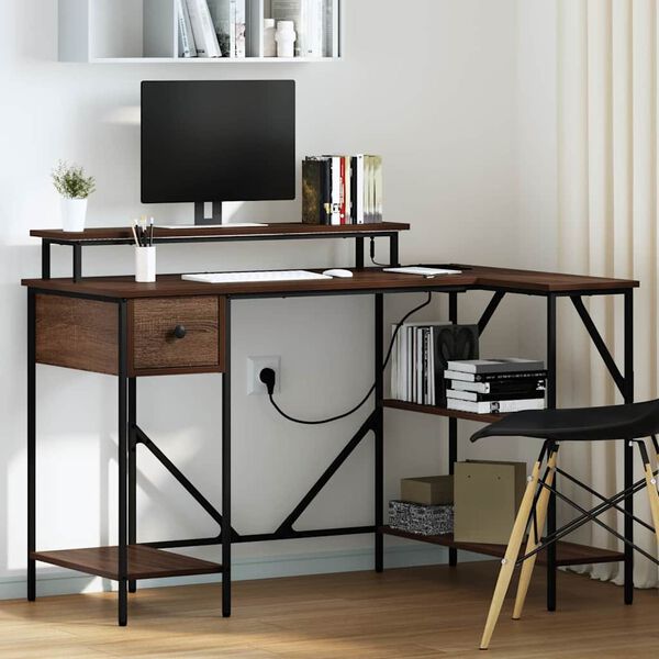 vidaXL Stůl se z&aacute;suvkou Hněd&yacute; dub 120 x 79 x 86,5 cm kompozitn&iacute; dřevo