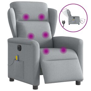 vidaXL Elektrick&eacute; mas&aacute;žn&iacute; polohovac&iacute; křeslo světle &scaron;ed&eacute; textil