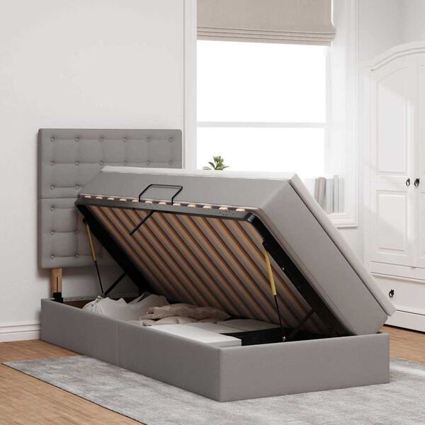 vidaXL Postel s &uacute;ložn&yacute;m prostorem a LED osvětlen&iacute;m Taupe 90 x 190 cm