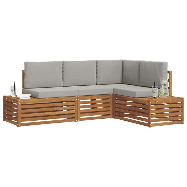 vidaXL Venkovn&iacute; pohovkov&aacute; souprava 4 Kus Př&iacute;rodn&iacute; a světle &scaron;ed&aacute;