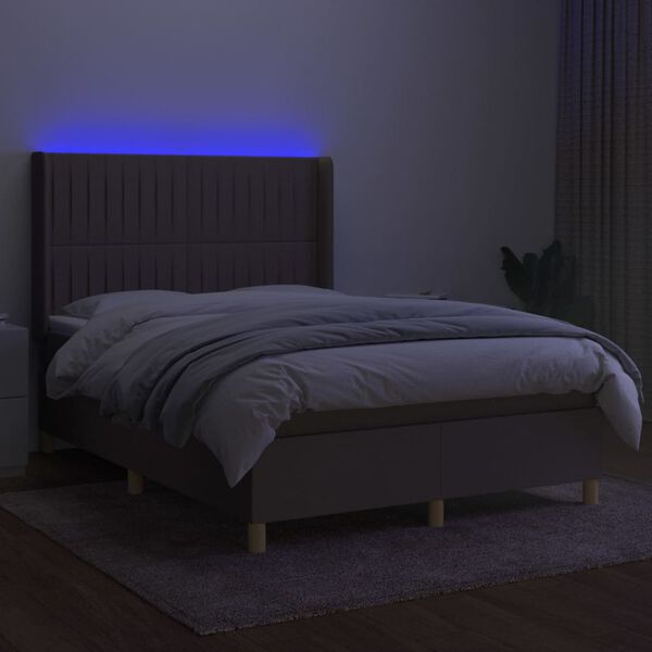 vidaXL Box spring postel s matrac&iacute; a LED taupe 140x190 cm textil