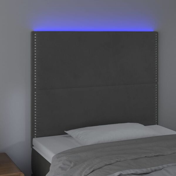 vidaXL Čelo postele s LED tmavě &scaron;ed&eacute; 100x5x118/128 cm samet