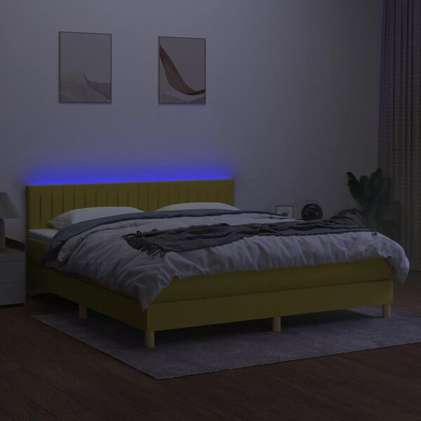 vidaXL Box spring postel s matrac&iacute; a LED zelen&aacute; 180x200 cm textil