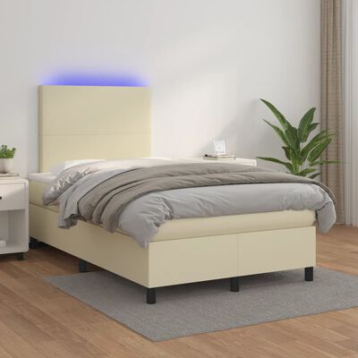 vidaXL Box spring postel s matrací a LED krémová 120x200 cm umělá kůže