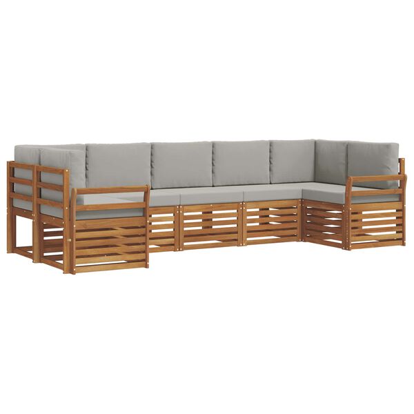 vidaXL Sedac&iacute; soupravy s pol&scaron;t&aacute;řem 7 pcs Př&iacute;rodn&iacute; a světle &scaron;ed&aacute;