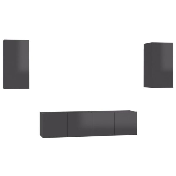 vidaXL 4d&iacute;ln&yacute; set TV skř&iacute;něk &scaron;ed&yacute; s vysok&yacute;m leskem dřevotř&iacute;ska