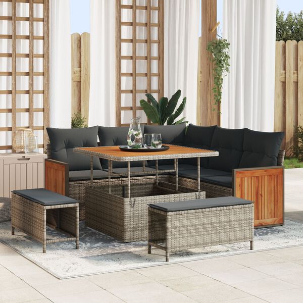 vidaXL Sada zahradn&iacute;ch pohovek s pol&scaron;t&aacute;řem 8 pcs &Scaron;ed&aacute;