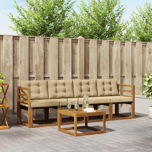 vidaXL Venkovn&iacute; pohovkov&aacute; souprava 5 pcs Přirozen&aacute; a B&eacute;žov&aacute;