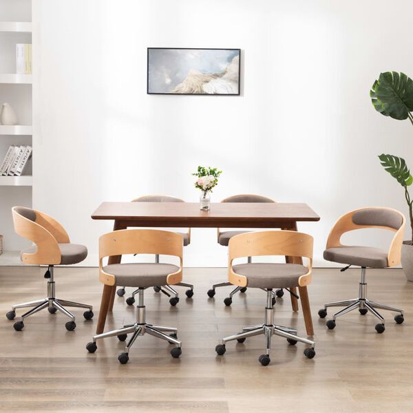 vidaXL Otočn&eacute; j&iacute;deln&iacute; židle 6 ks taupe oh&yacute;ban&eacute; dřevo a textil