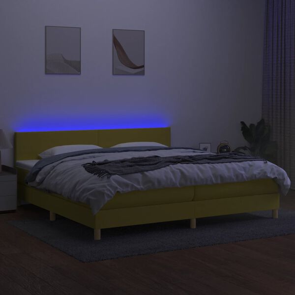 vidaXL Box spring postel s matrac&iacute; a LED zelen&aacute; 200x200 cm textil