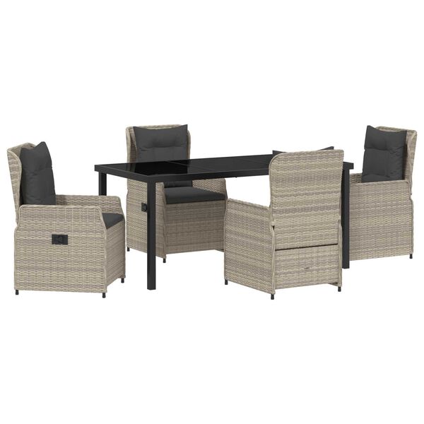 vidaXL Zahradn&iacute; j&iacute;deln&iacute; souprava 5 pcs Světle &scaron;ed&aacute; polyratan