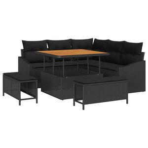 vidaXL Sada zahradn&iacute;ch pohovek s pol&scaron;t&aacute;řem 8 pcs Čern&aacute; polyratan