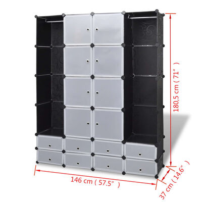 vidaXL Modulární skříň s 18 přihrádkami černobílá 37 x 146 x 180,5 cm
