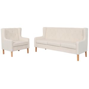 vidaXL Sedac&iacute; souprava 2 kusy textil kr&eacute;mově b&iacute;l&aacute;