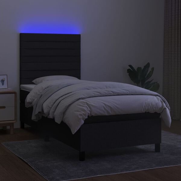 vidaXL Box spring postel s matrac&iacute; a LED čern&aacute; 80 x 200 cm textil
