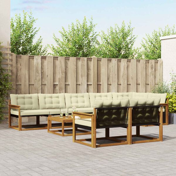 vidaXL Venkovn&iacute; pohovkov&aacute; souprava 9 pcs Přirozen&aacute; a Kr&eacute;mov&aacute;