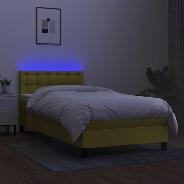 vidaXL Box spring postel s matrac&iacute; a LED zelen&aacute; 90x200 cm textil