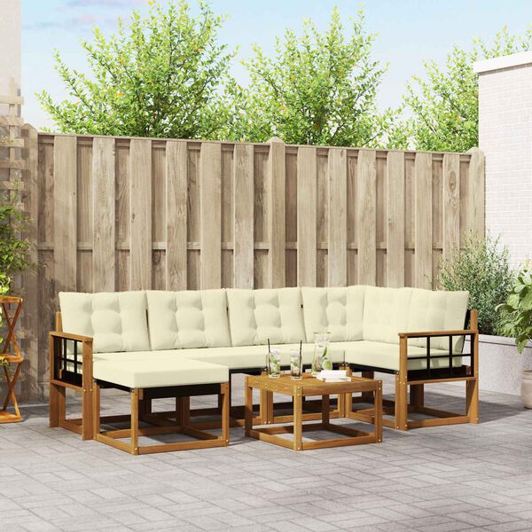 vidaXL Venkovn&iacute; pohovkov&aacute; souprava 7 pcs Přirozen&aacute; a Kr&eacute;mov&aacute;