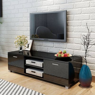 vidaXL TV stolek černý s vysokým leskem 140 x 40,5 x 35 cm