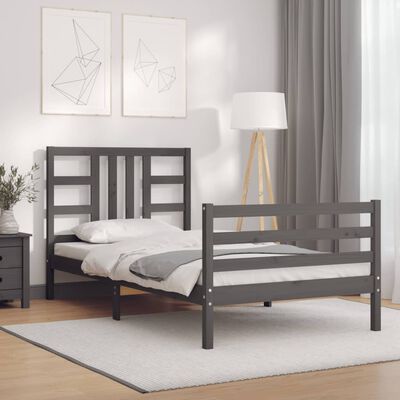 vidaXL Rám postele s čelem šedý 90 x 200 cm masivní dřevo