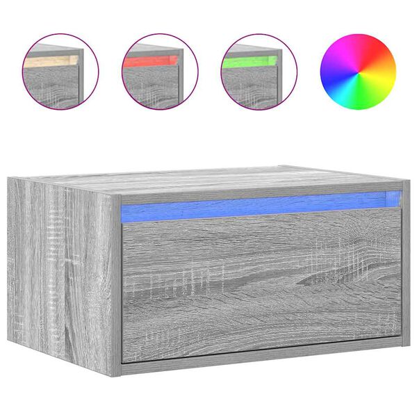 vidaXL Nástěnný noční stolek s LED osvětlením šedý sonoma